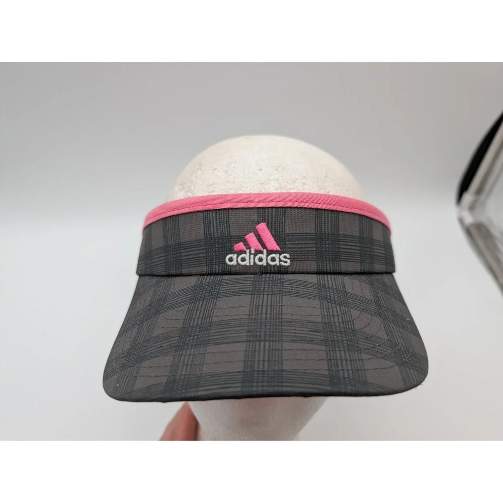 Adidas Climalite Visor Grey Plaid Pink Trim Recycled Polyester One Size OSFA